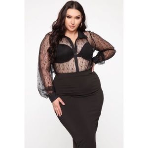 NWT Fashion Nova Sheer Black Button Down Top 2X